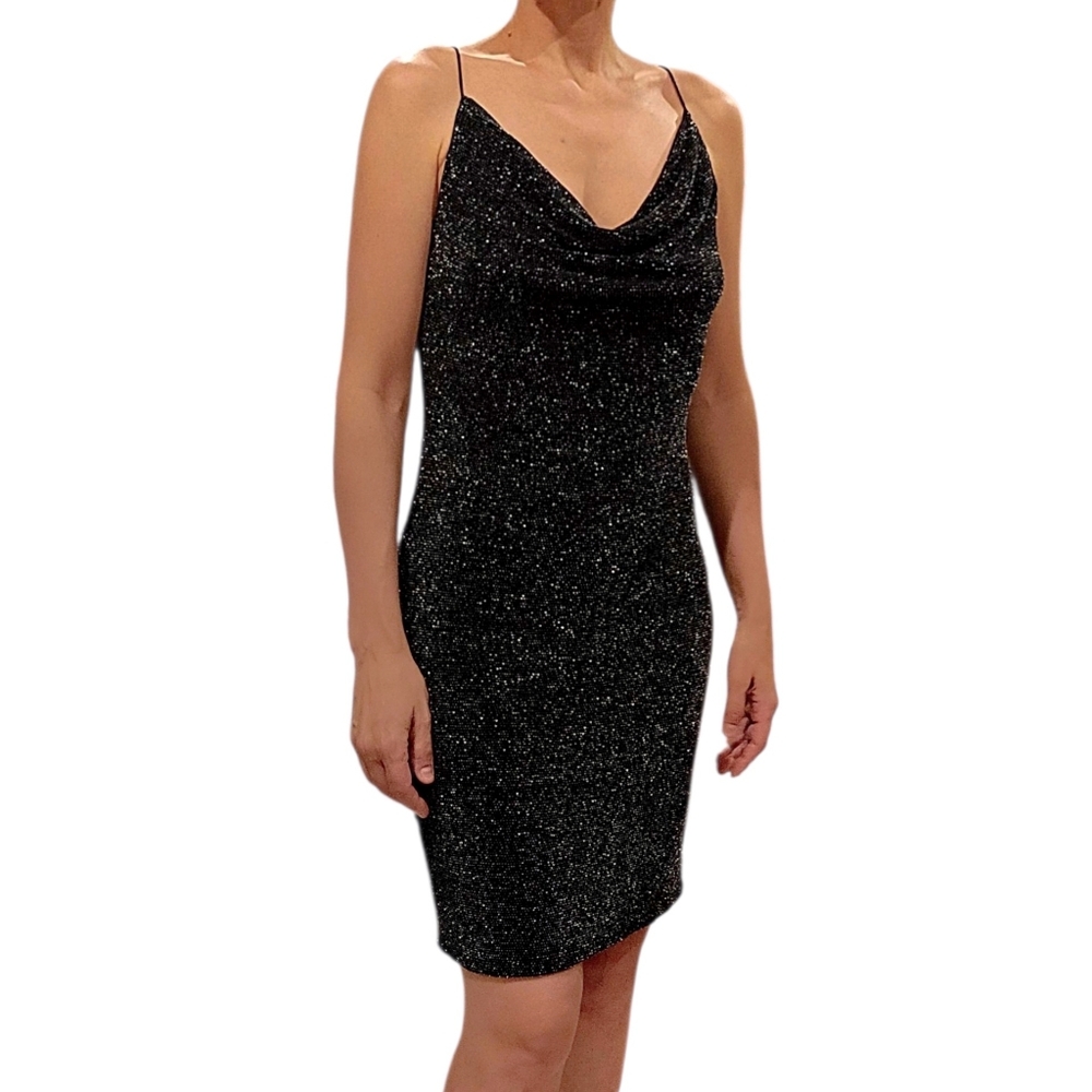 H&M Black Lurex Slip Dress with Cowl Neck Sz. 2-4